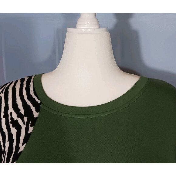 Larace Swing Dress Large Olive Green & Zebra Print Tunic Swing Dress EUC - Picture 2 of 7